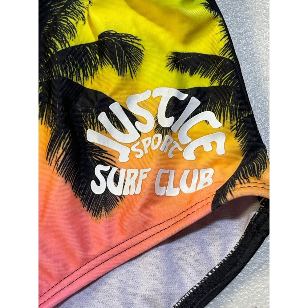 Justice Girls Sz L 12/14 1 Shoulder Cut Out Swimsuit UPF 50+ Rainbow Palm Print - Picture 8 of 9